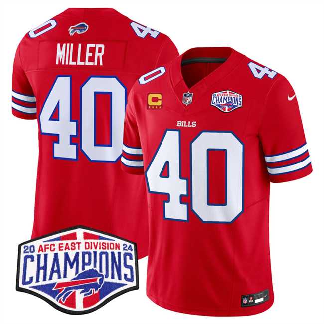 Men%27s Buffalo Bills #40 Von Miller Red F.U.S.E. 2024 AFC East Division Champions With 4-Star C Ptach Vapor Limited Stitched Jersey->buffalo bills->NFL Jersey